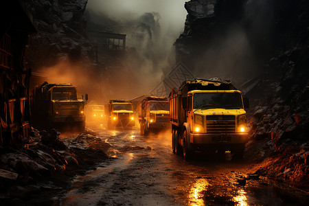 煤炭运输山区的工业黄色采矿卡车设计图片