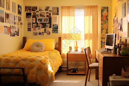 宿舍书桌充满活力的现代公寓卧室设计图片