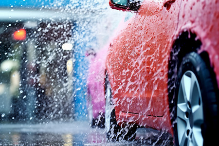 水洗车自动刷车场的特写镜头设计图片