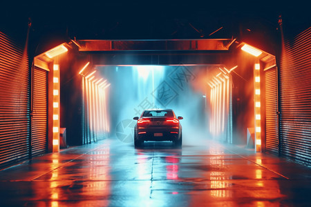电影镜头素材LED灯光的洗车隧道设计图片