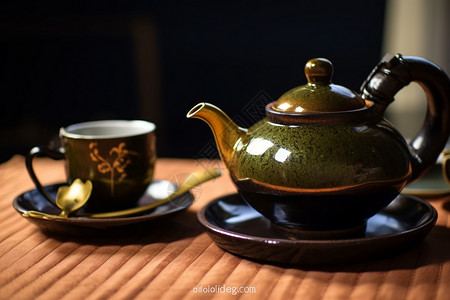 饮茶文化的高档茶具背景图片