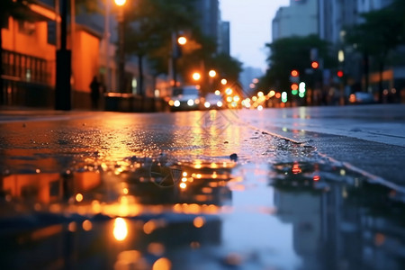 城市下过雨的街道高清图片