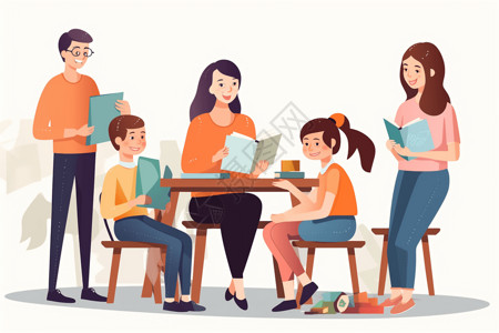 一群人看书一群学习的人插画