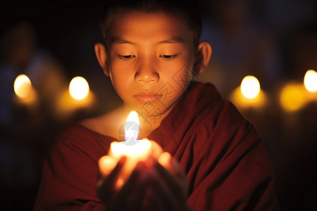 男孩在虔诚的祈祷图片