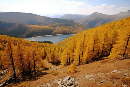 山间的秋天湖面图片