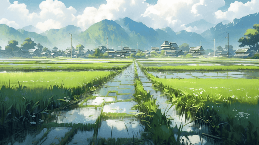 农业的稻田河流图片