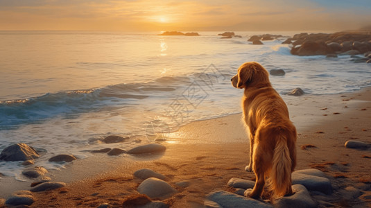 海边狗海边的金毛猎犬背景
