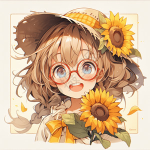 戴眼镜的向日葵女孩背景图片