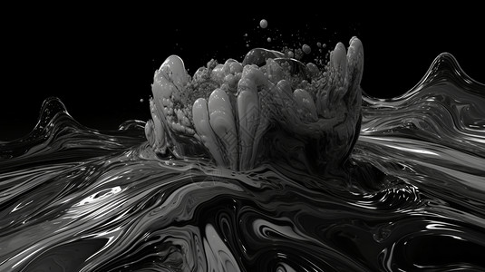 抽象黑色水花流动的液体设计图片