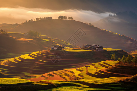 山区的田园风光图片