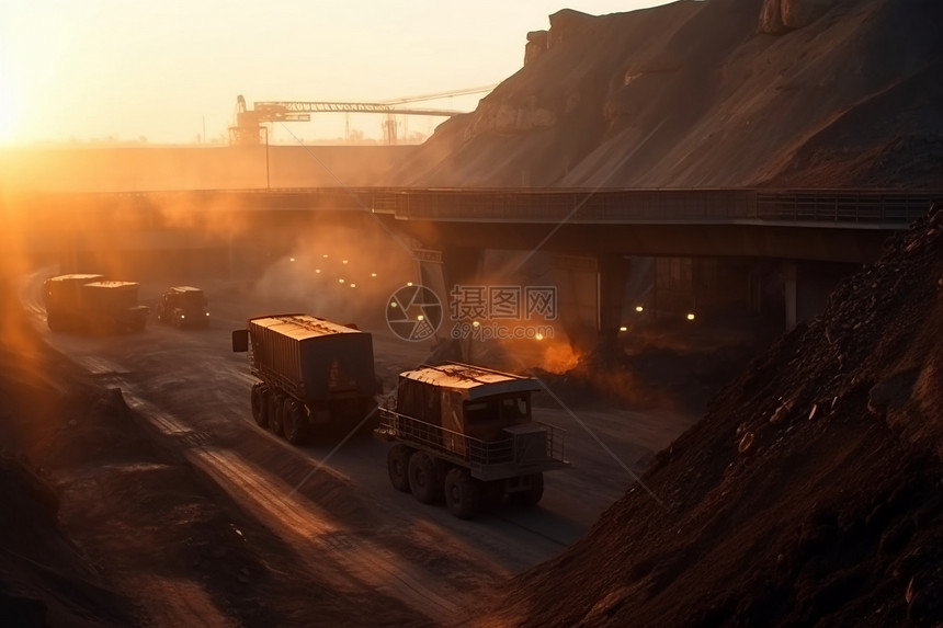 黄昏落日下的煤矿图片