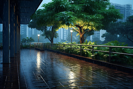 雨大伞大雨中的城市街道背景