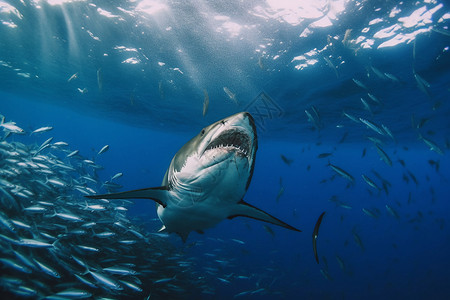白色鱼群海底的鲨鱼和鱼群背景