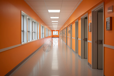 学校橙色装饰的走廊图片
