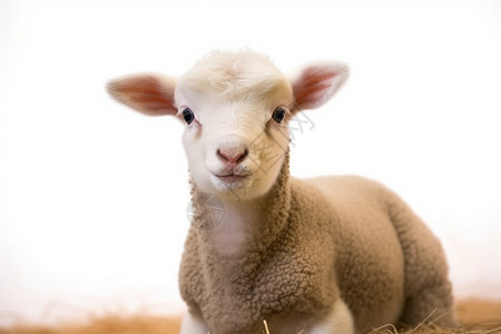 可爱的小羊野兔耳朵羊毛高清图片
