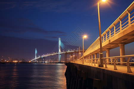 夜晚城市中的大桥图片