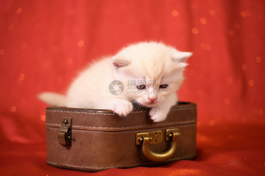 皮箱上的宠物猫图片