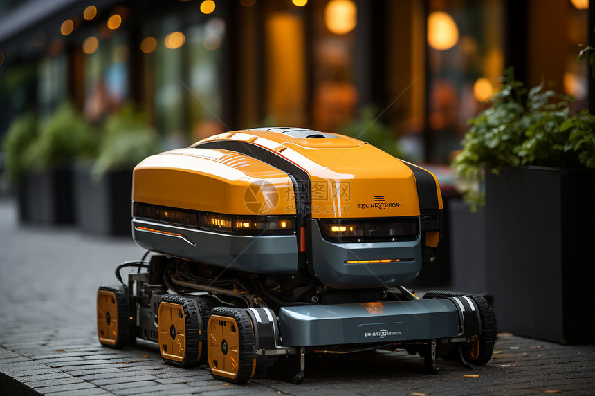 繁华街道上的智能机器人图片