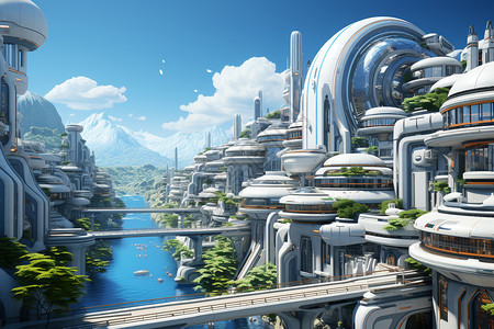 未来的城市景观全景背景图片