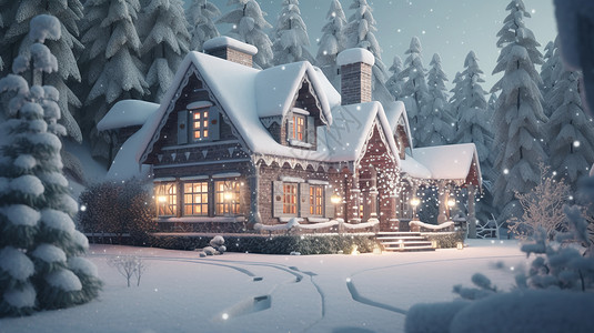 冬日仙境冬日里的梦幻小屋设计图片