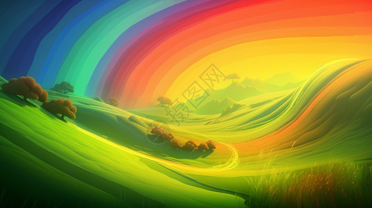 草原上绵羊们草原上的彩虹设计图片