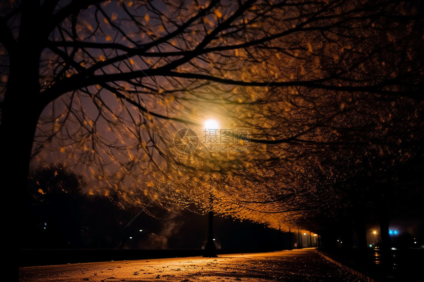 夜晚的路灯图片