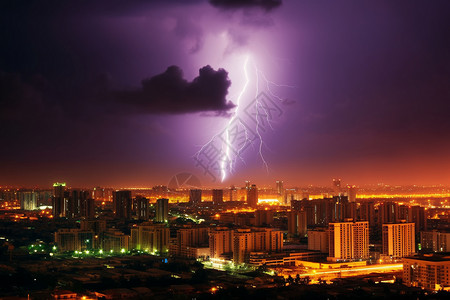 电闪雷鸣的城市背景图片