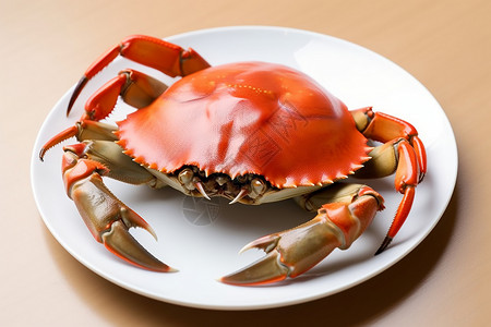 美食德式盘肠瓷盘中摆放的螃蟹设计图片