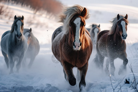 冬天奔跑的骏马背景图片