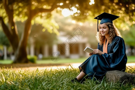 毕业生扔博士帽毕业生坐在草地上背景