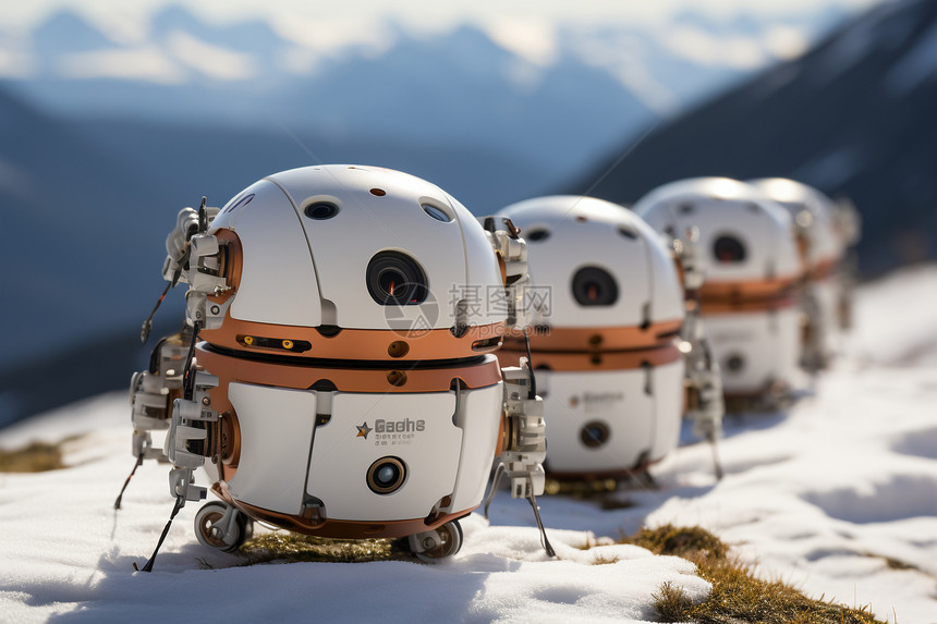 雪山上的机器人特写图片