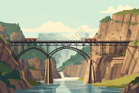 深峡谷上的铁路桥插画