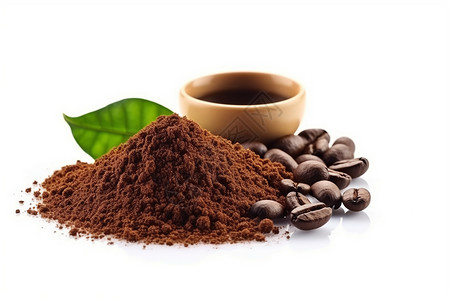 咖啡豆与咖啡粉背景图片