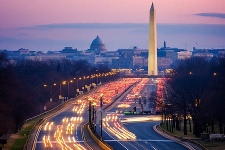 夜晚时分的华盛顿纪念碑高清图片