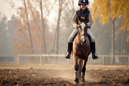 骑马的小女孩小女孩学习骑马背景