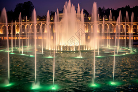 夜晚的公园喷泉图片
