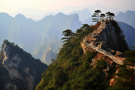 天柱山山峰的自然景观背景图片