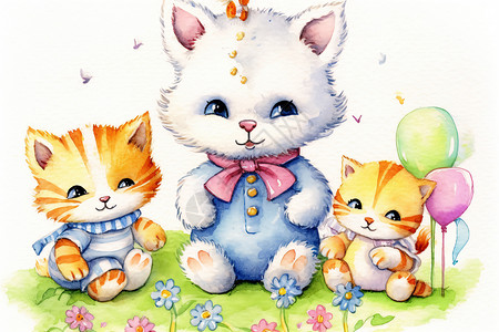 三只小猫咪平面插图图片