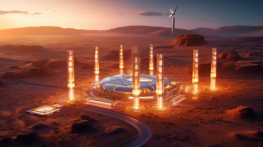 沙漠般中的地热发电厂背景图片