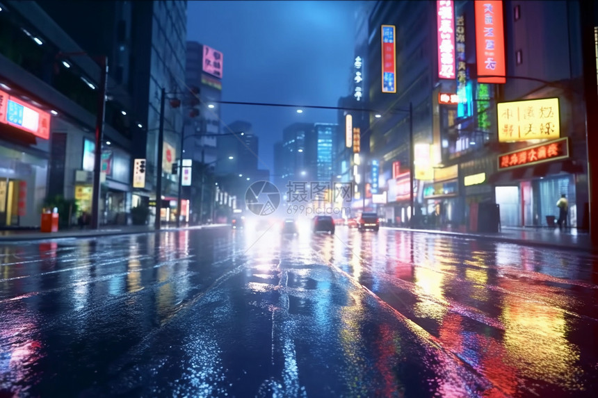 被大雨淋湿的城市街头图片