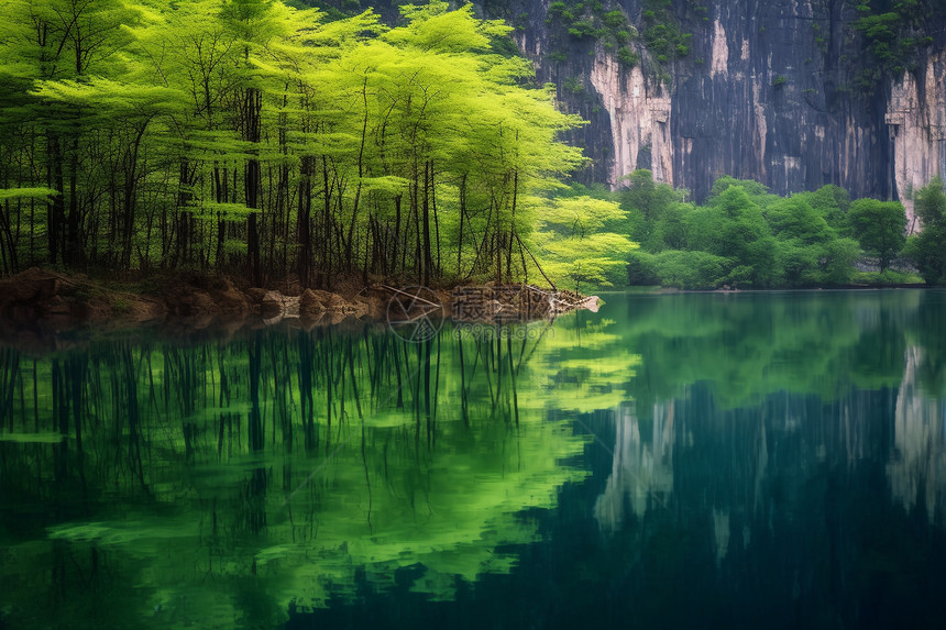 堰塞湖的自然风景图片