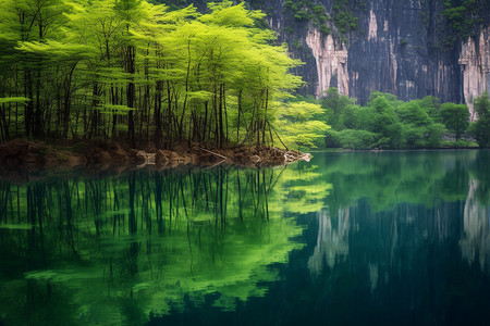堰塞湖的自然风景背景图片