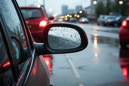 雨天行驶的汽车街道高清图片素材