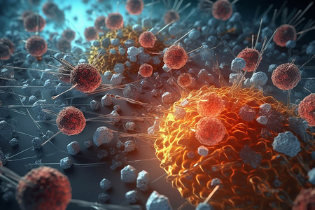 细胞模型病毒细胞对抗免疫系统插画