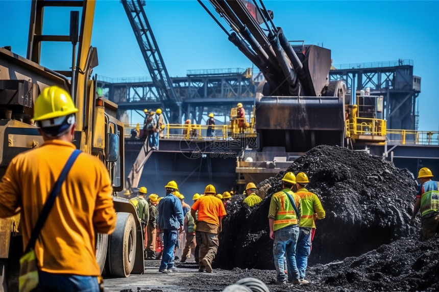 煤矿工地上忙碌的工人图片