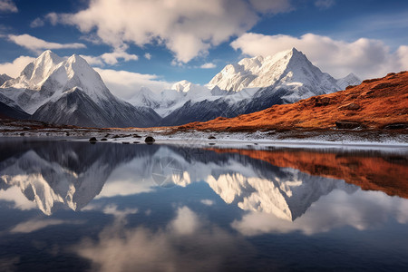 雪山和湖泊的风光背景图片