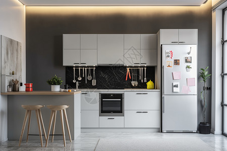冰箱厨具现代化的厨房背景
