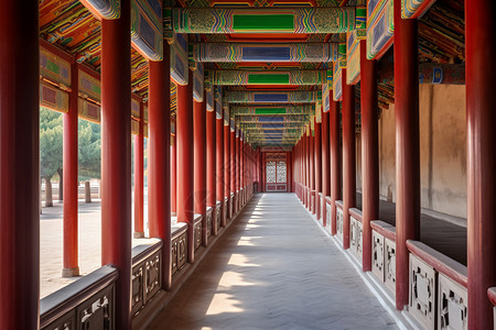 以前中国古建筑走廊背景
