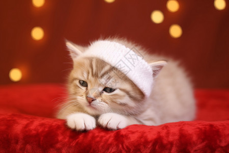 带着圣诞帽的小猫背景图片