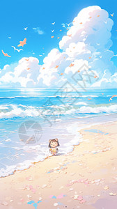 海滩玩耍的小女孩图片